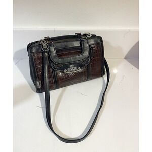 M.C. Marc Chantal Dark Brown Crocodile Embossed Leather Shoulder Handbag Purse